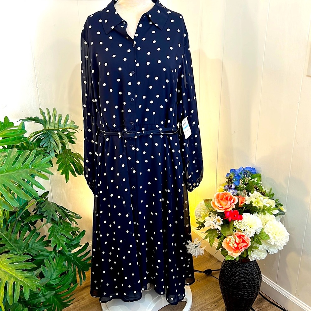 NWT Alfani blue polka size 20 W belted dress.